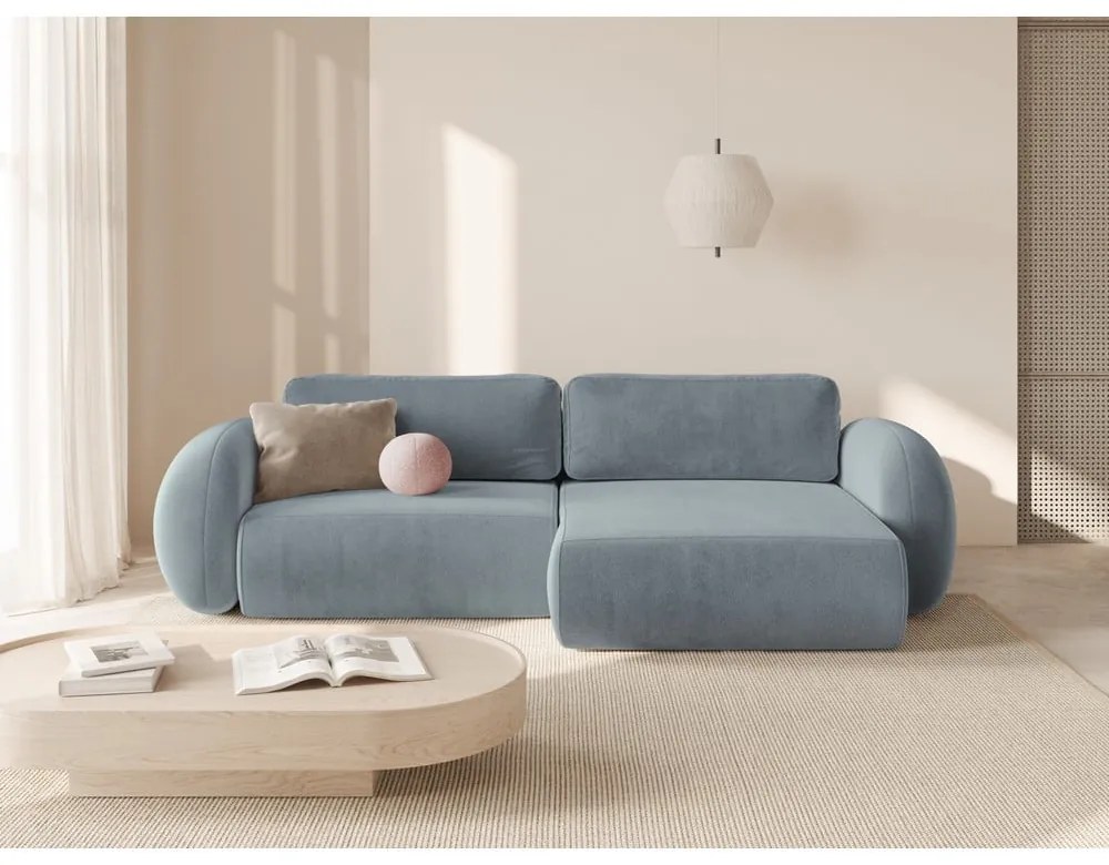 Сиво-син кадифен сгъваем/с място за съхранение ъглов диван Tonale – Cosmopolitan Design