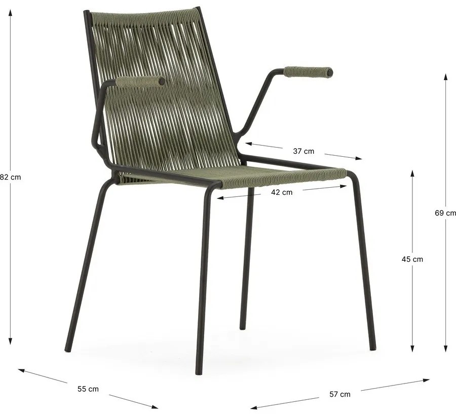 Зелени метални трапезни столове в комплект с подлакътници/за подреждане 2 бр. Emily – Marckeric