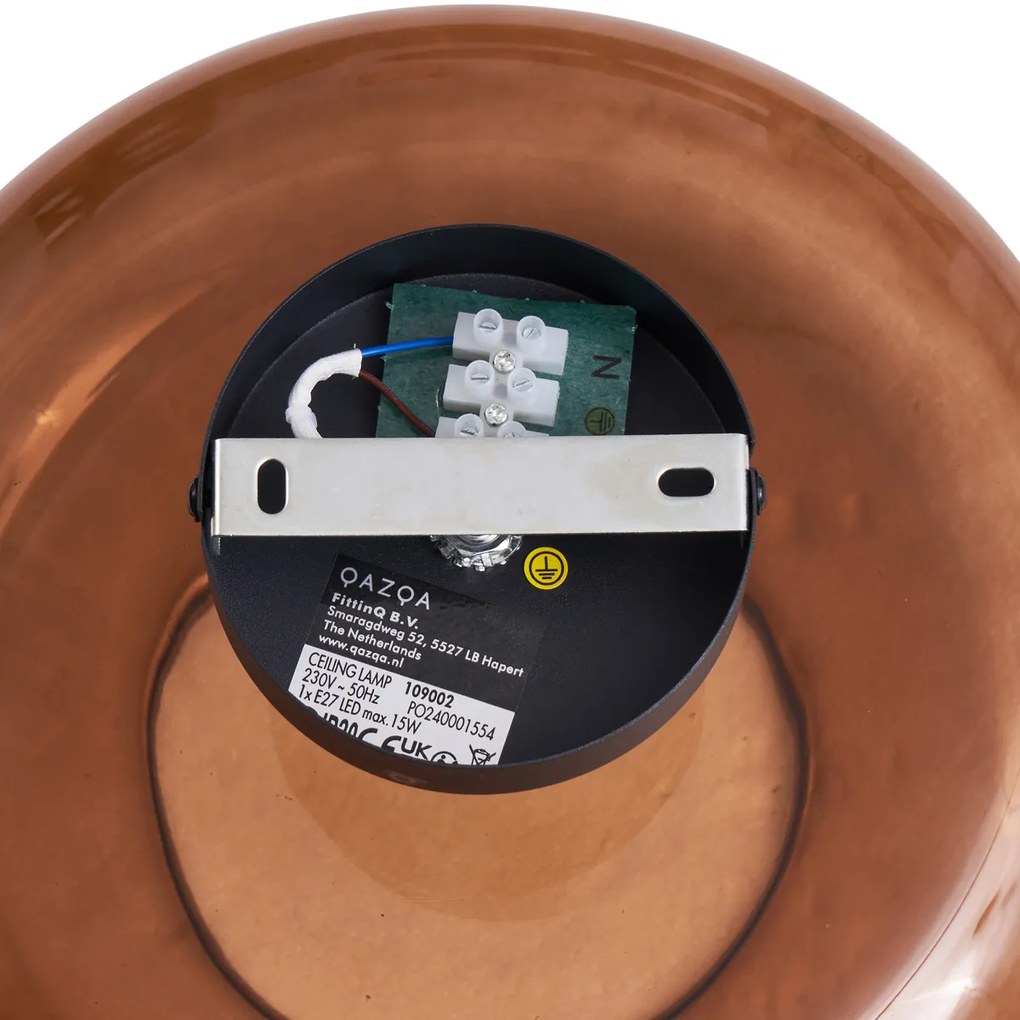 Ретро таванна лампа черна с бронзово стъкло - Bizle