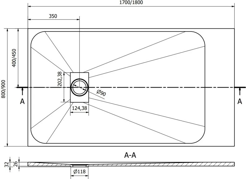 Mexen Hugo правоъгълно душово корито SMC 170 x 80 см, бяло - 42108017