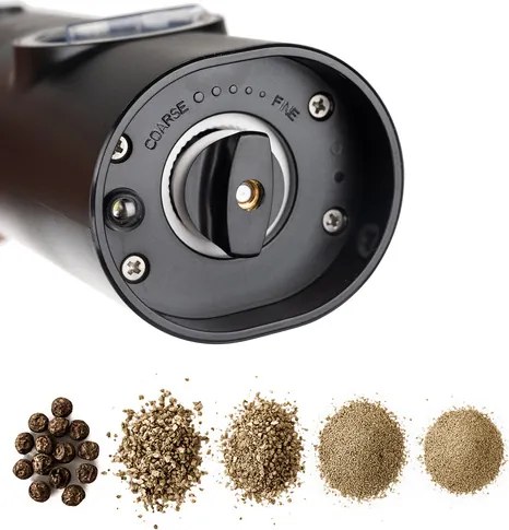 Комплект електрически мелници за сол и пипер RUHHY, LED светлина, черни, регулируема дебелина