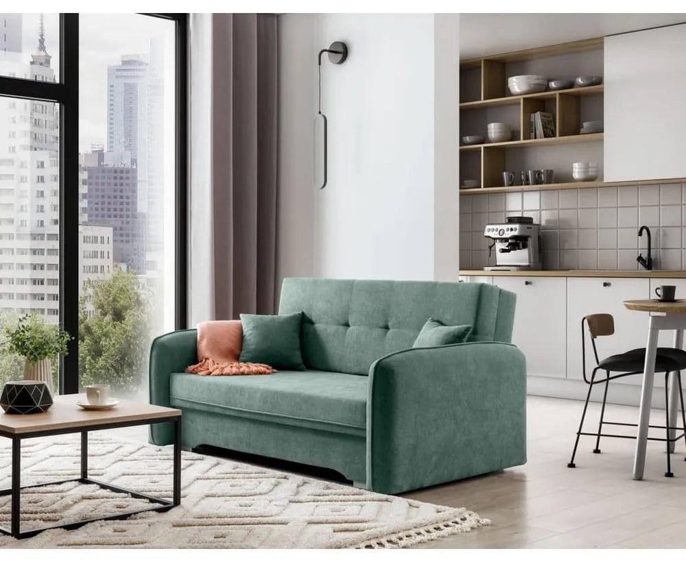 Зелен шенилов разтегателен диван с място за съхранение 155 cm Laine – ELTAP