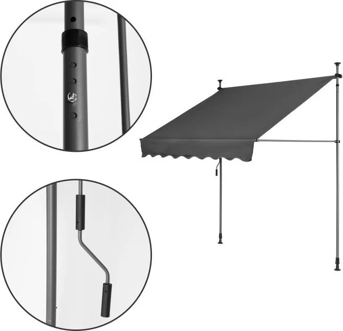 Тента за балкон за тераса с регулируем наклон - сива Šírka: 200 cm
