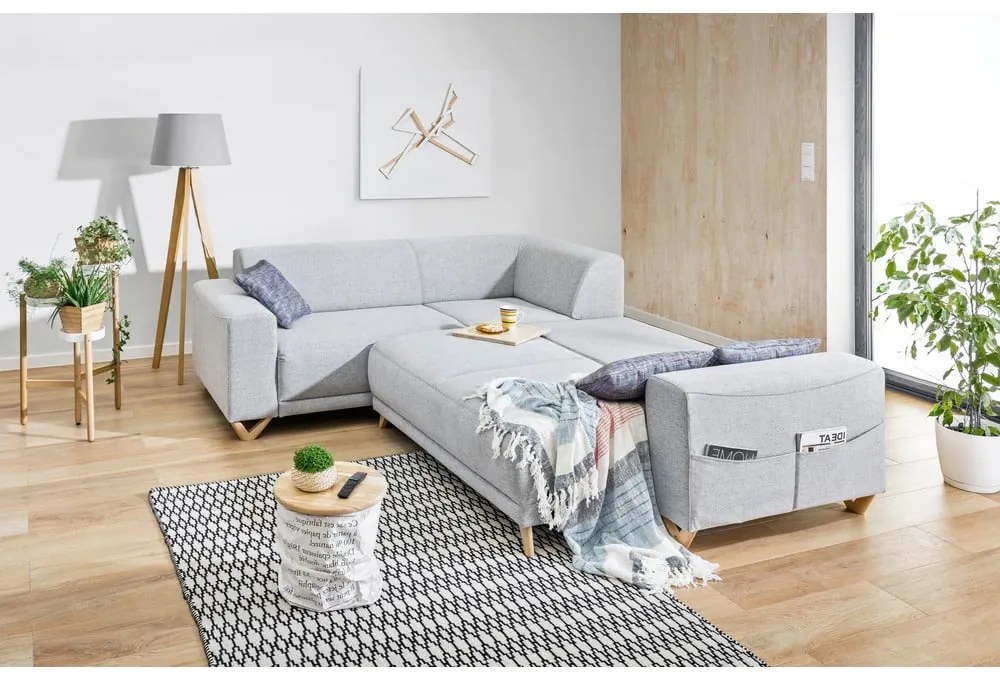 Светлосив разтегателен/с място за съхранение ъглов диван (ляв ъгъл/L форма) Classy Sophie – Miuform