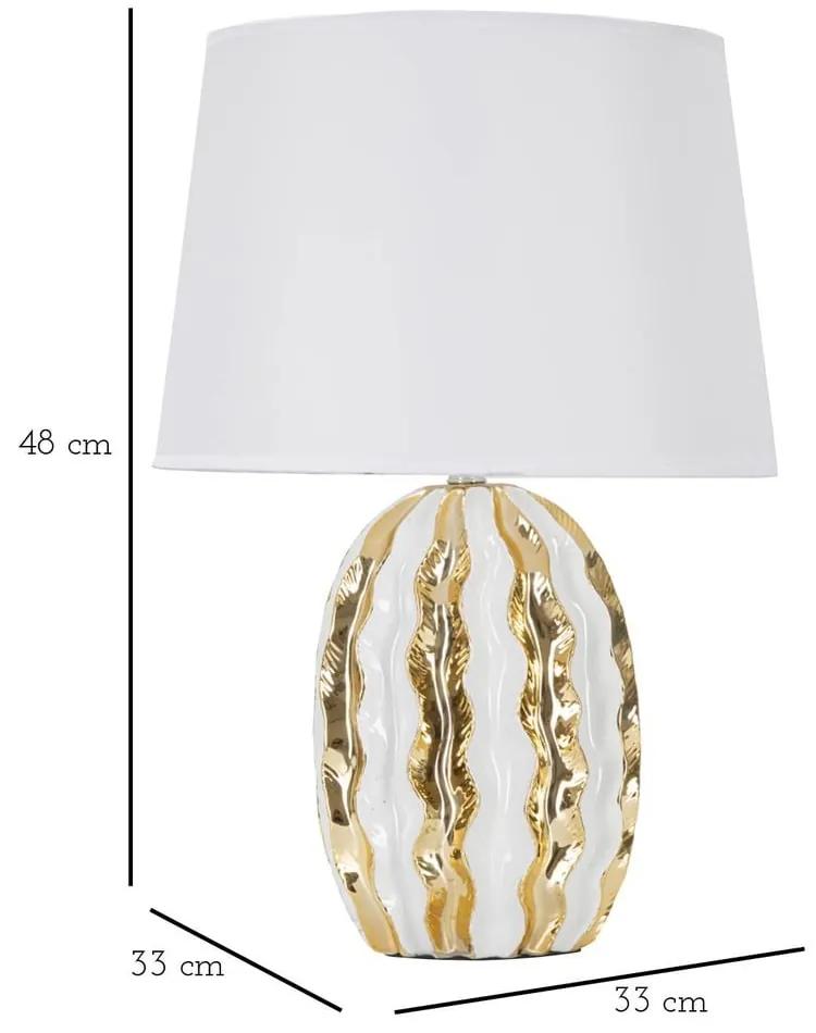 Керамична настолна лампа с текстилен абажур в бяло и златисто (височина 48 cm) Glam Stary - Mauro Ferretti