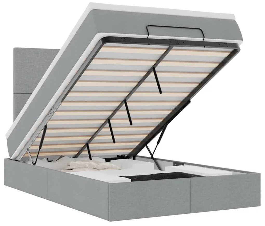 3313906 vidaXL Османска легло с матрак и LED, светлосиво, 120x190 см, плат
