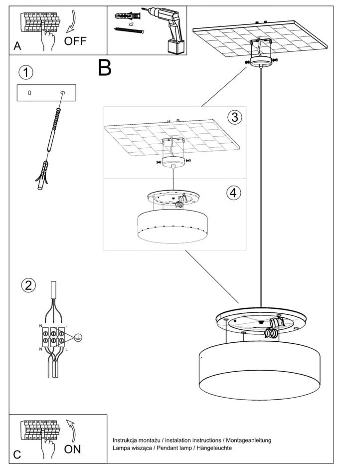 Сиво висящо осветително тяло ø 45 cm Atis – Sollux