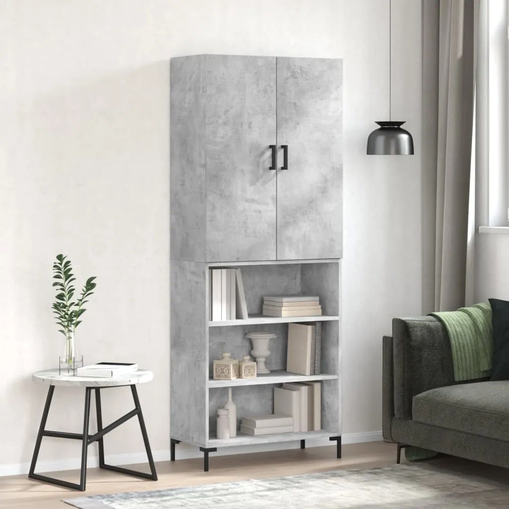 3196071 vidaXL Висок шкаф, бетонно сив, 69,5x34x180 см, инженерно дърво