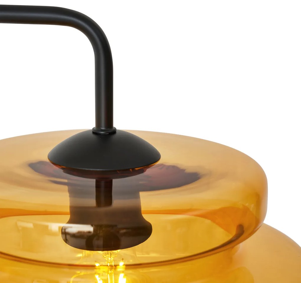 Ретро подова лампа черна с оранжево стъкло - Denise