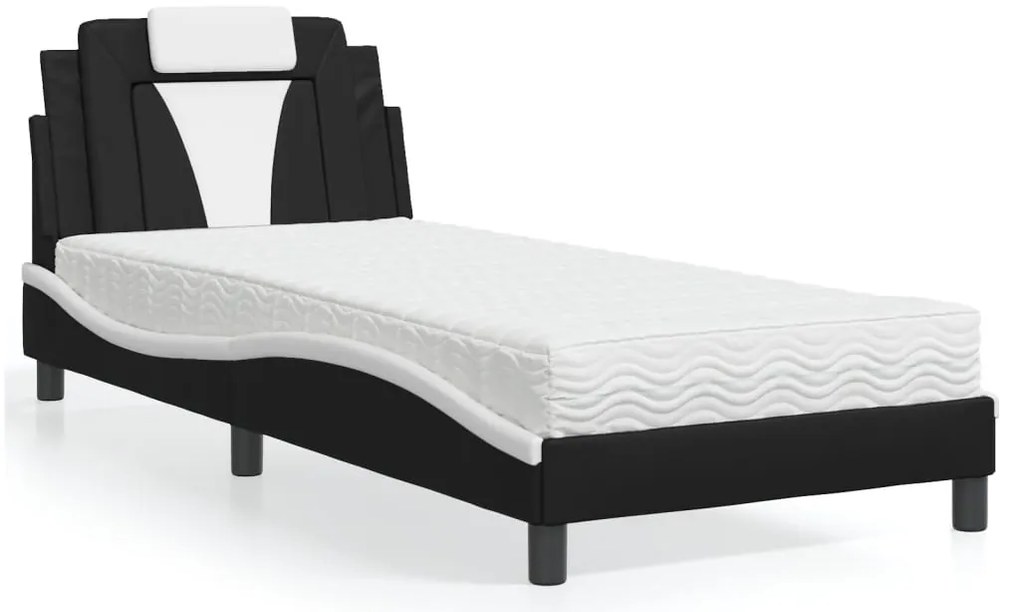 3208773 vidaXL Легло с матрак, черно и бяло, 90x200 см, изкуствена кожа