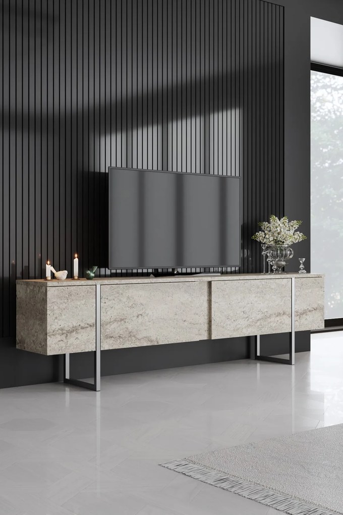 ТВ шкаф Luxe, цвят Травертин Сребърен