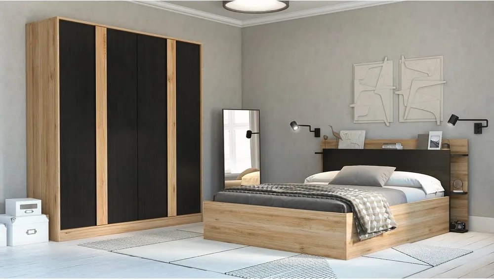 Черно-естествен гардероб от декор от дъб 180x197,5x53 cm Dennis – Marckeric