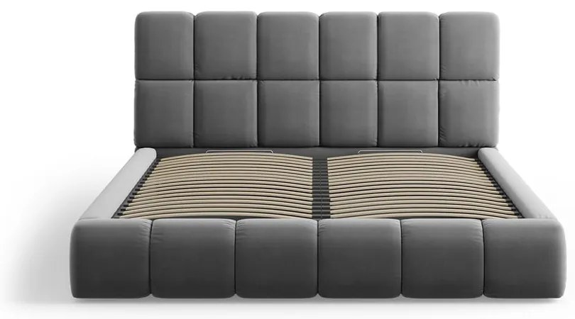 Сиво тапицирано кадифено двойно легло с място за съхранение с включена подматрачна рамка 140x200 cm Bellis – Micadoni