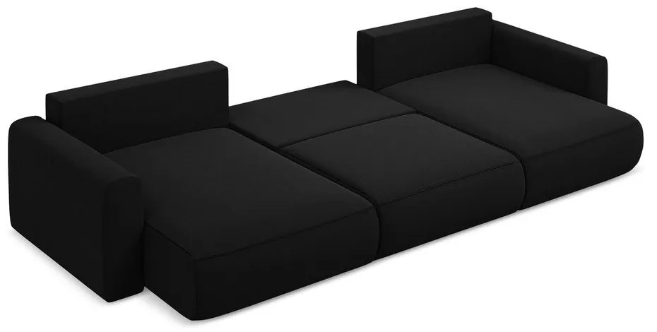 Черен кадифен разтегателен ъглов диван с място за съхранение (U форма) Kapua – Makamii