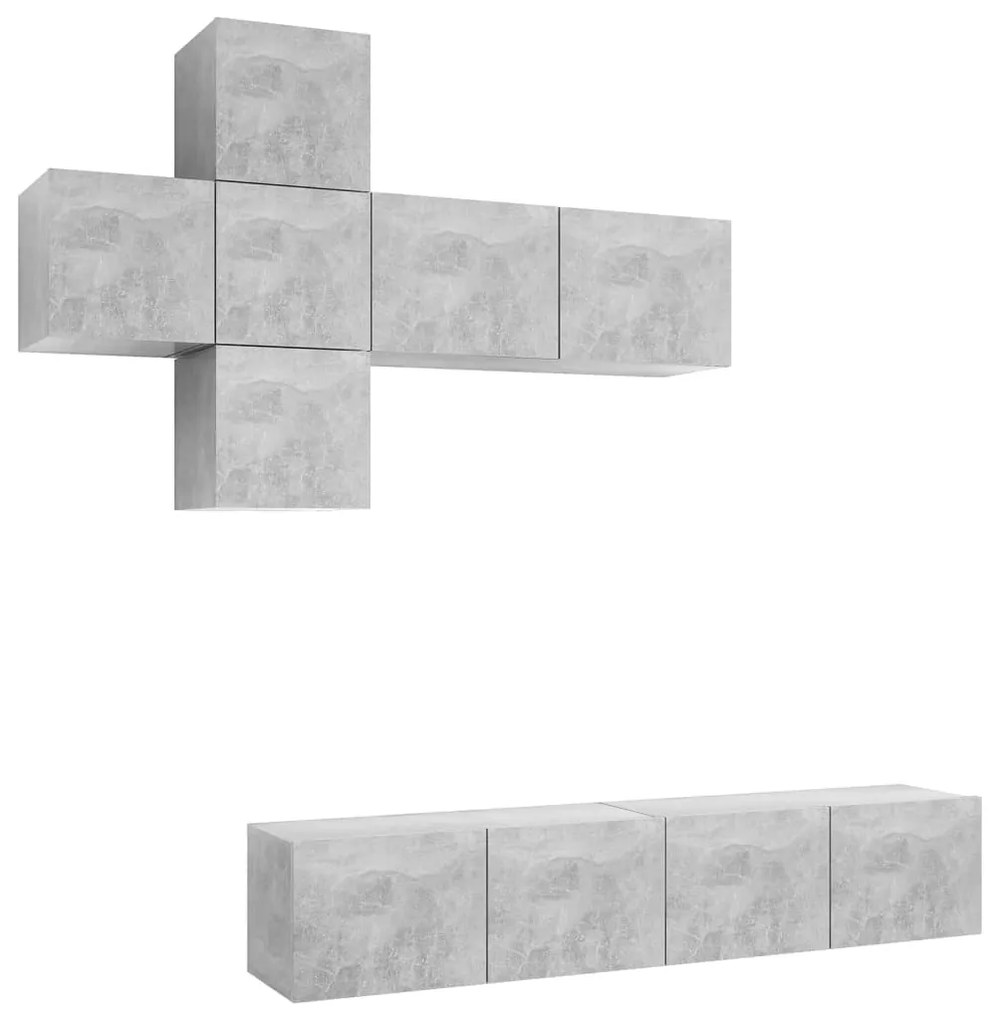 3079128 vidaXL Комплект ТВ шкафове от 7 части, бетонно сиви, инженерно дърво