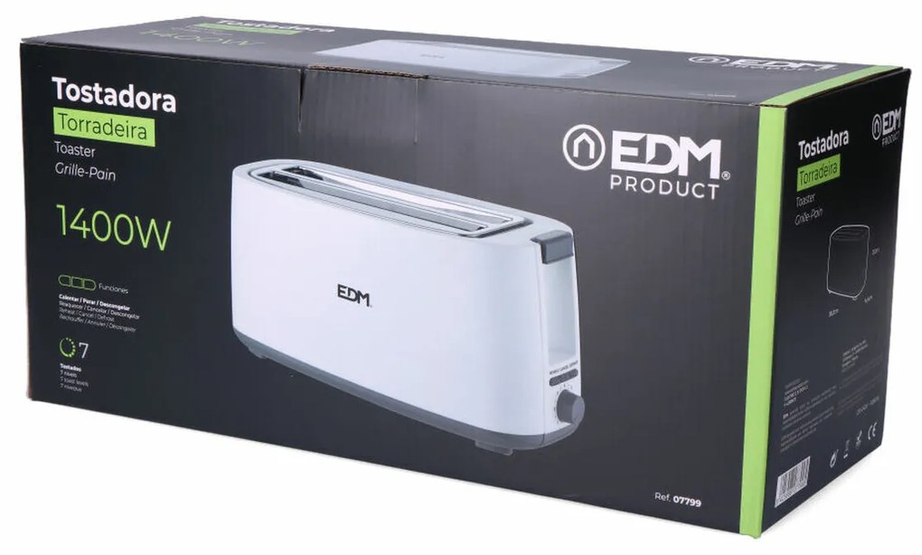 Тостер EDM White Design Двоен слот 1400 W