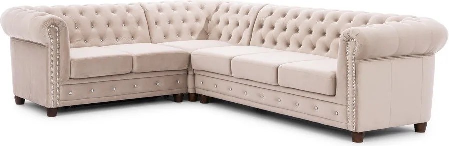 Бежов кадифен разтегателен ъглов диван (ляв ъгъл L форма) York Blik – Ropez