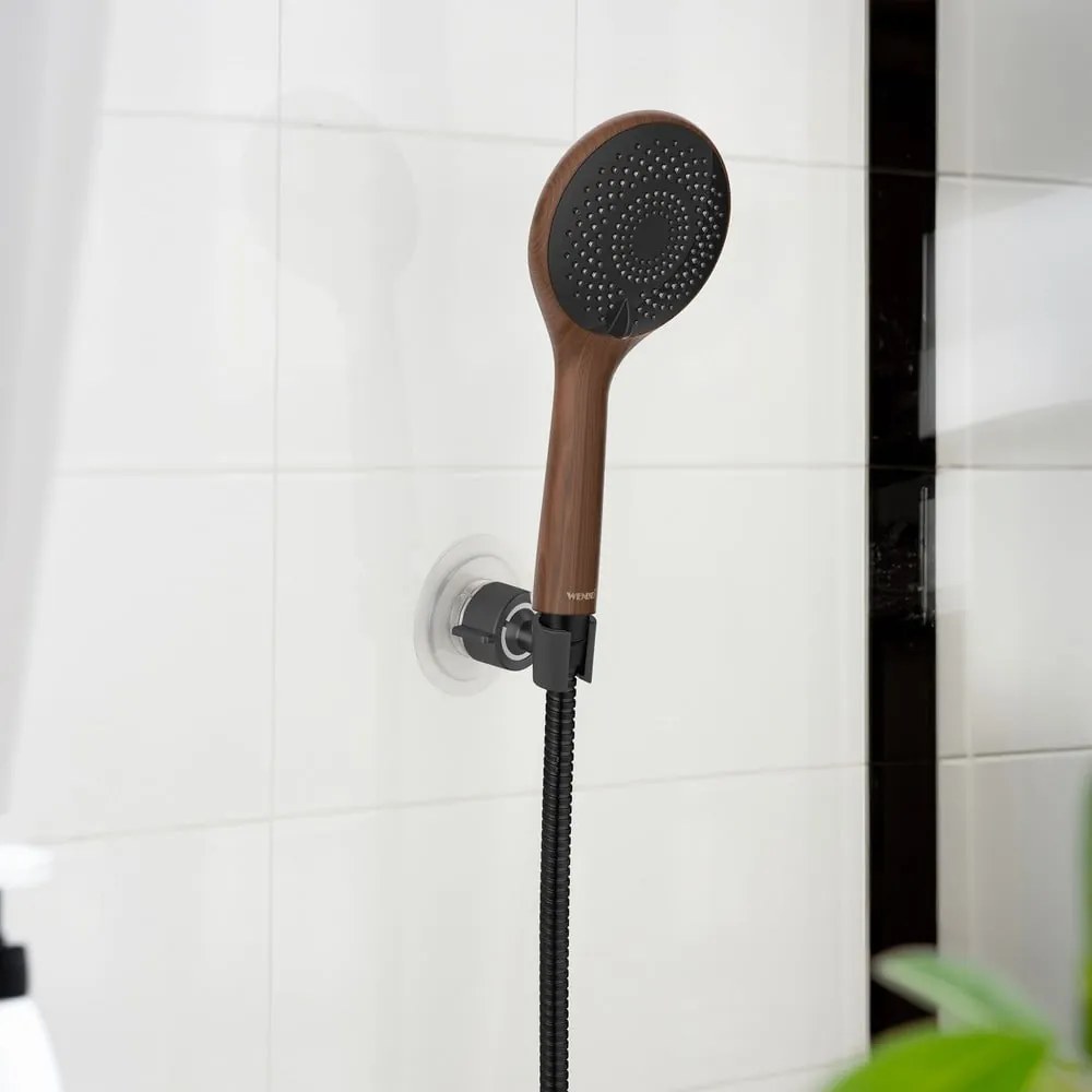 Черен пластмасов държач за душ слушалка без пробиване Libertà – Wenko