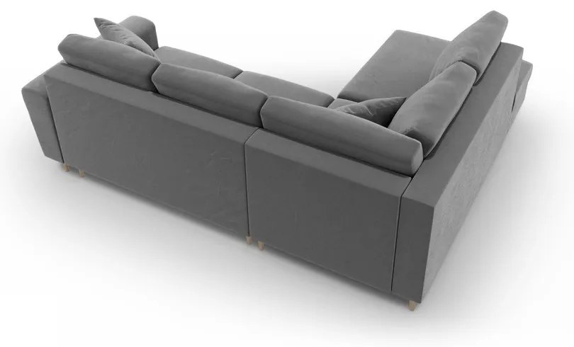 Светлосив кадифен разтегателен ъглов диван с място за съхранение (ляв ъгъл/L форма) Kyoto – Cosmopolitan Design