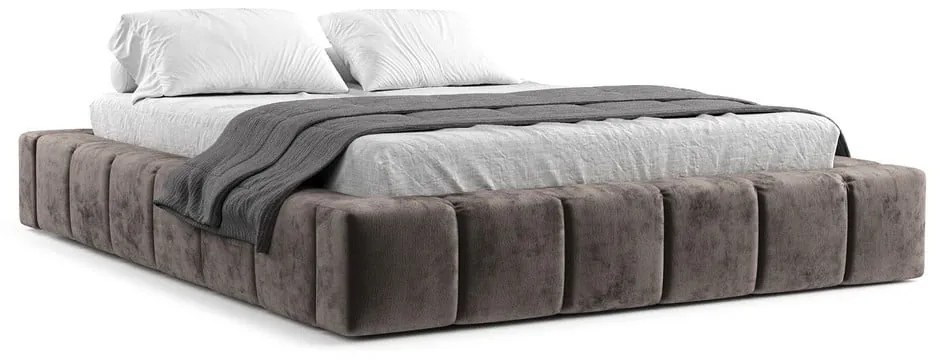 Кафяво тапицирано двойно легло с място за съхранение с включена подматрачна рамка 180x200 cm Aruba L – Maison de Rêve