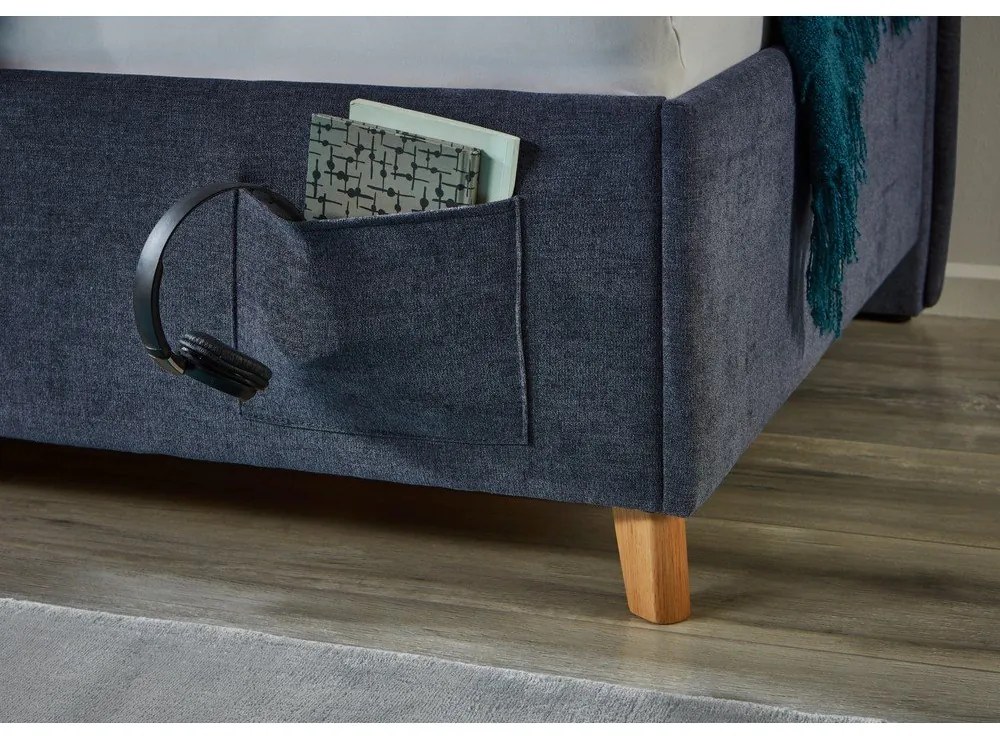 Тъмносиньо тапицирано ъглово детско легло 120x200 cm без ламелно дъно Fun – Meise Möbel