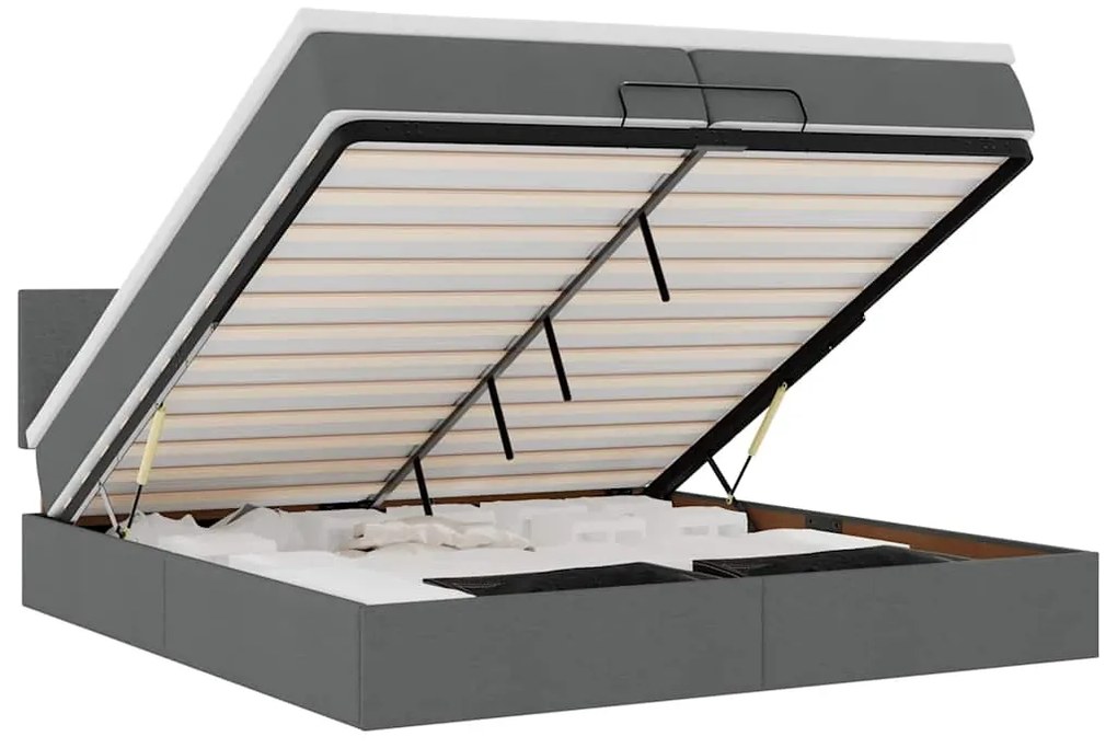 3312251 vidaXL Османска легло с матрак и LED, тъмносиво, 200x200 см, плат