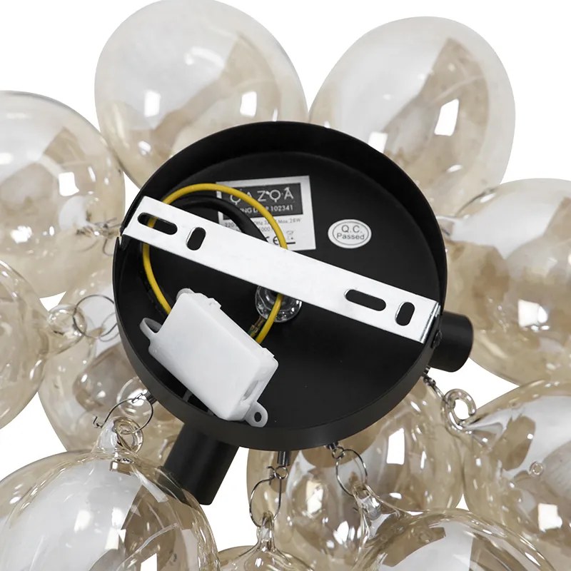 Дизайнерски таванен аплик черен с кехлибарено стъкло 3-светлина - Uvas