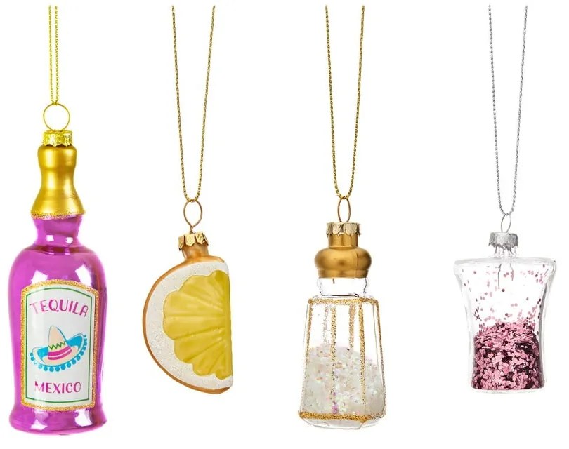 Стъклени ръчно изработени коледни украси в комплект от 4 бр. 9,5 cm Tequila – Sass &amp; Belle
