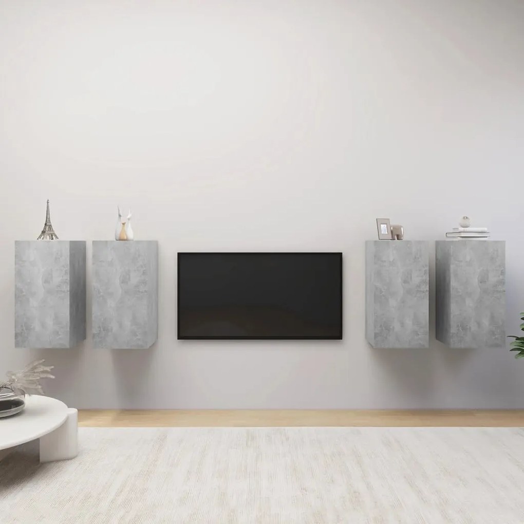 3079160 vidaXL ТВ шкафове, 4 бр, бетонно сиви, 30,5x30x60 см, инженерно дърво