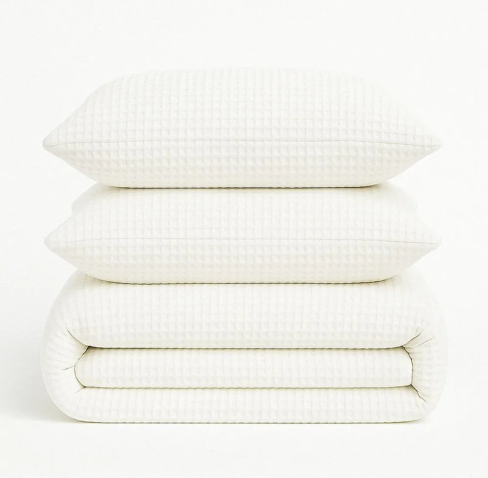 Бяло единично спално бельо от памук Renforcé 140x200 cm Waffle Striped – Mila Home Luxury