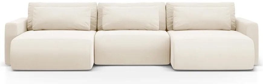 Бежов кадифен разтегателен ъглов диван с място за съхранение (U форма) Belfast – Cosmopolitan Design