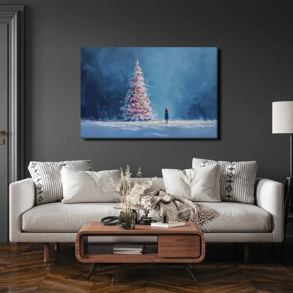 Картина на платно – Коледно дърво и самотен пътник