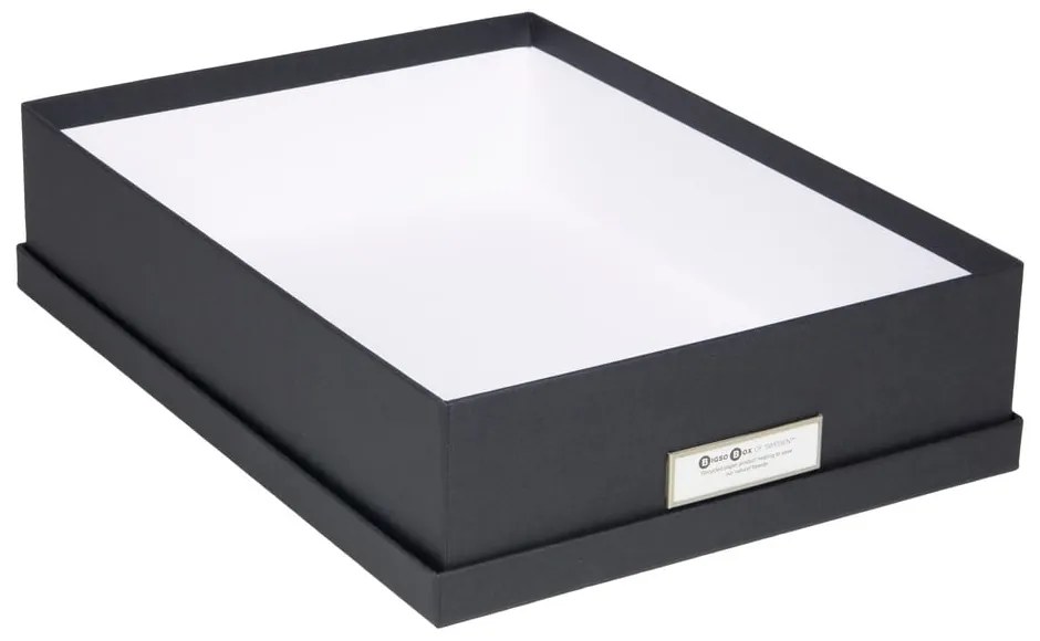 Тъмно сива кутия за съхранение с етикет за име за документи, размер A4 Oskar - Bigso Box of Sweden