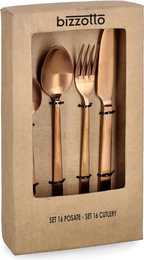 Прибори за хранене 16 бр. от неръждаема стомана в меден цвят за 4 души Hestia – Bizzotto