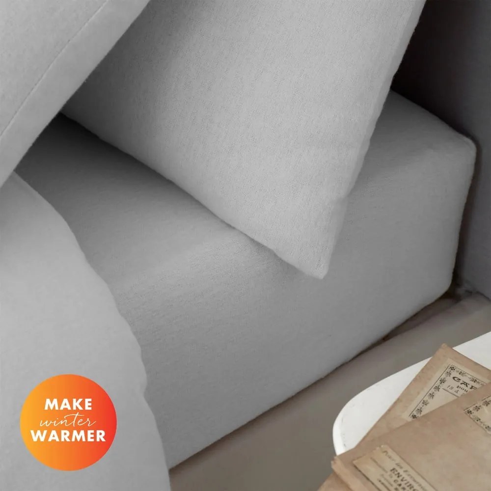 Сив еластичен фланелен чаршаф 150x200 cm Brushed – Catherine Lansfield