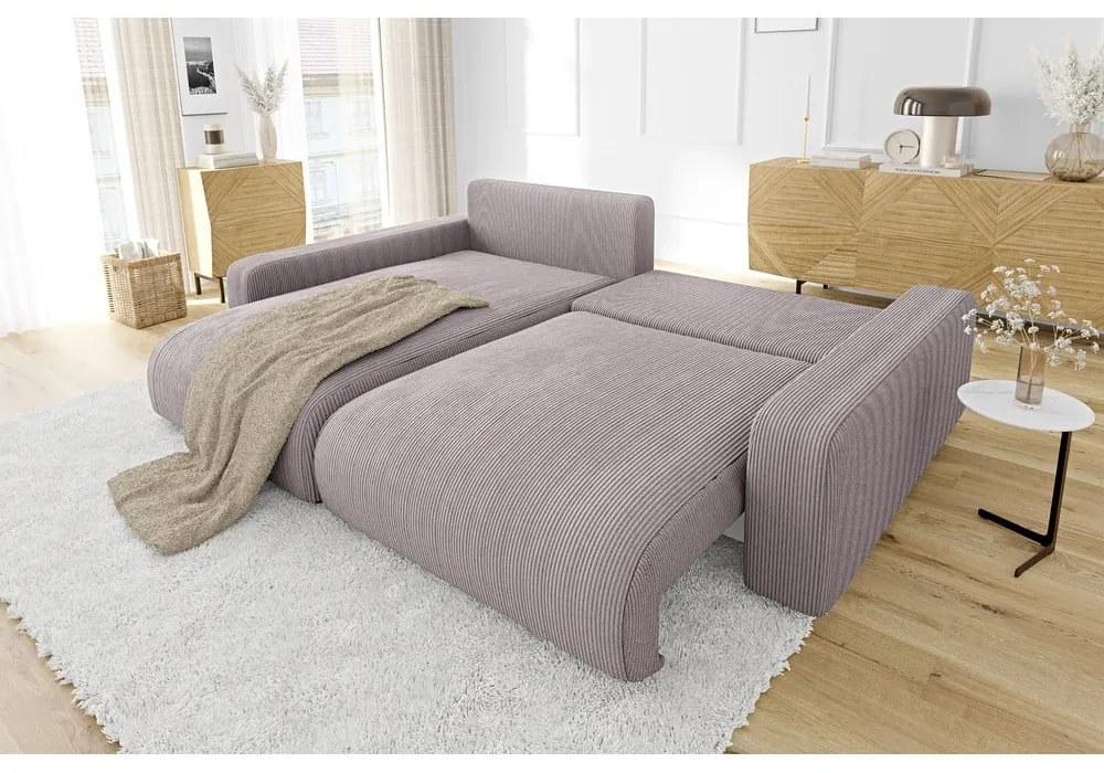 Светлорозов разтегателен ъглов диван от рипсено кадифе (променлив) Sara – Ropez