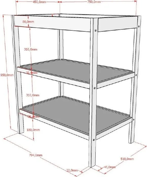 Кафява маса за повиване от масивен бук Dino – Vipack