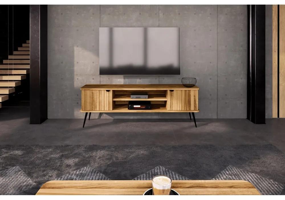Масичка за телевизор от дъбова дървесина в естествен цвят 180x57 cm Kula - The Beds