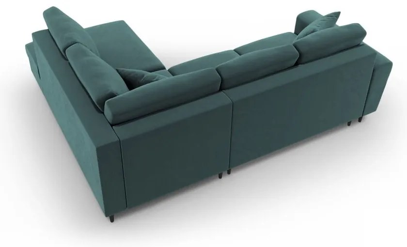 Кадифен разтегателен ъглов диван с място за съхранение в петролен цвят (десен ъгъл/L форма) Kyoto – Cosmopolitan Design