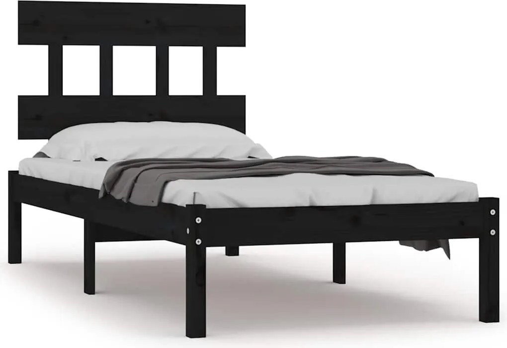 3104702 vidaXL Рамка за легло черна масивно дърво 75x190 см Small Single