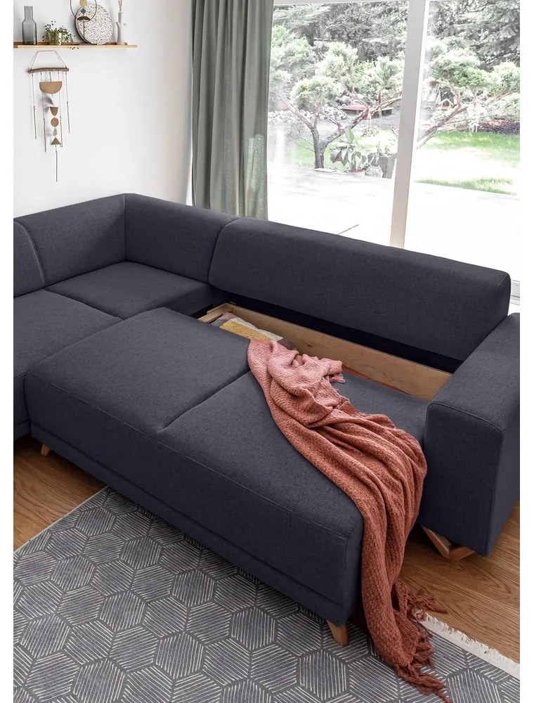 Антрацитен разтегателен/с място за съхранение ъглов диван (ляв ъгъл/L форма) Classy Sophie – Miuform