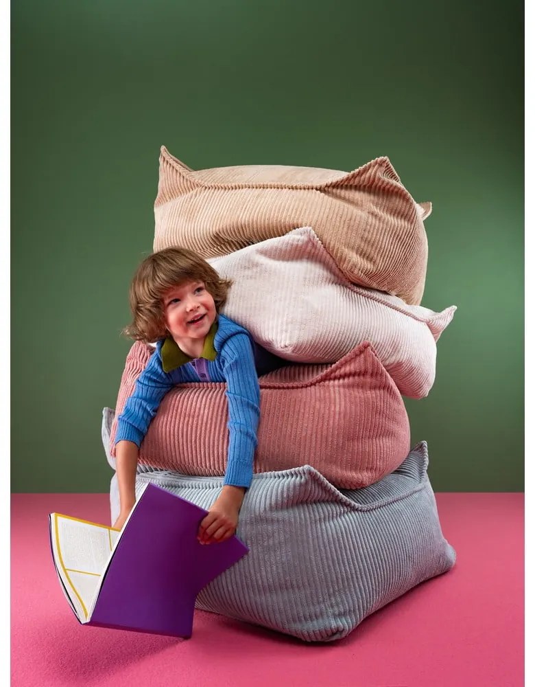 Син детски пуф от рипсено кадифе Square – Wigiwama