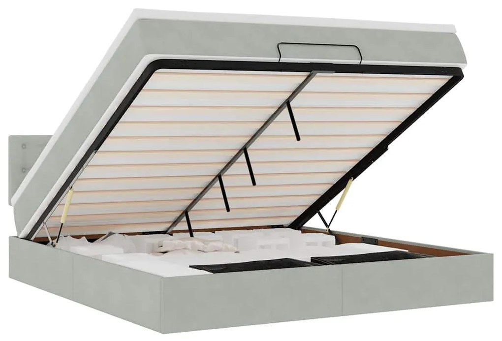 3312776 vidaXL Османска легло с матрак и LED, светлосиво, 160x200 см, кадифе