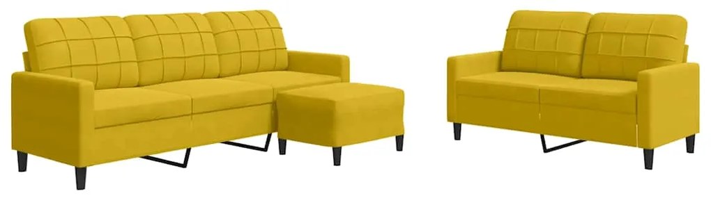 3278407 vidaXL Комплект дивани от 3 части с възглавници, жълт, кадифе