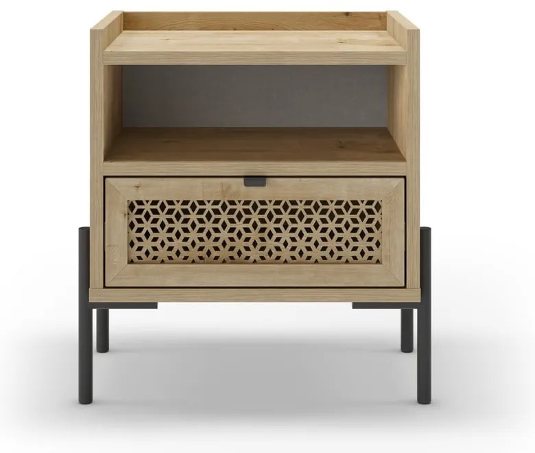 Нощно шкафче в дъбов декор с рафтове в естествен цвят Inca - Marckeric