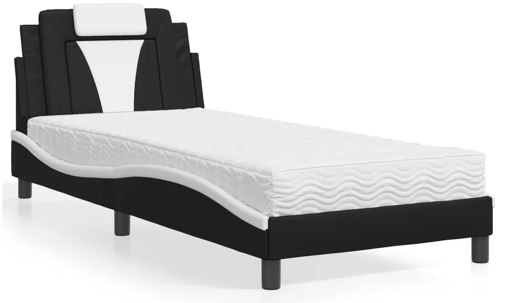 3208766 vidaXL Легло Viana без матрак, черно и бяло, 90x190 см, изкуствена кожа