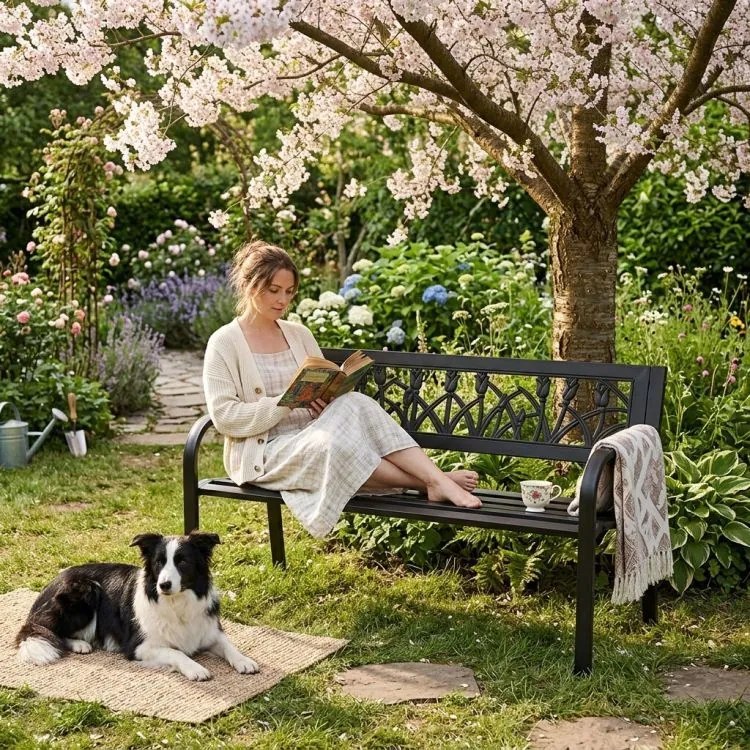 Елегантна градинска пейка 125 x 53 x 77 cm