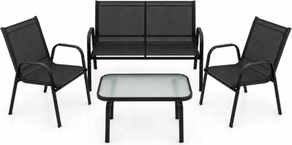 Комплект градински мебели за 4 души – диван, 2 фотьойла и маса със стъклен плот розова