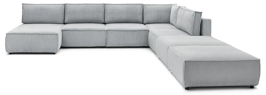 Светлосив променлив велурен U-образен ъглов диван Nihad modular - Bobochic Paris