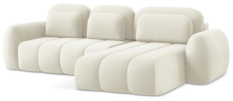 Бежов разтегателен ъглов диван с място за съхранение от букле (десен ъгъл) Pele – Makamii